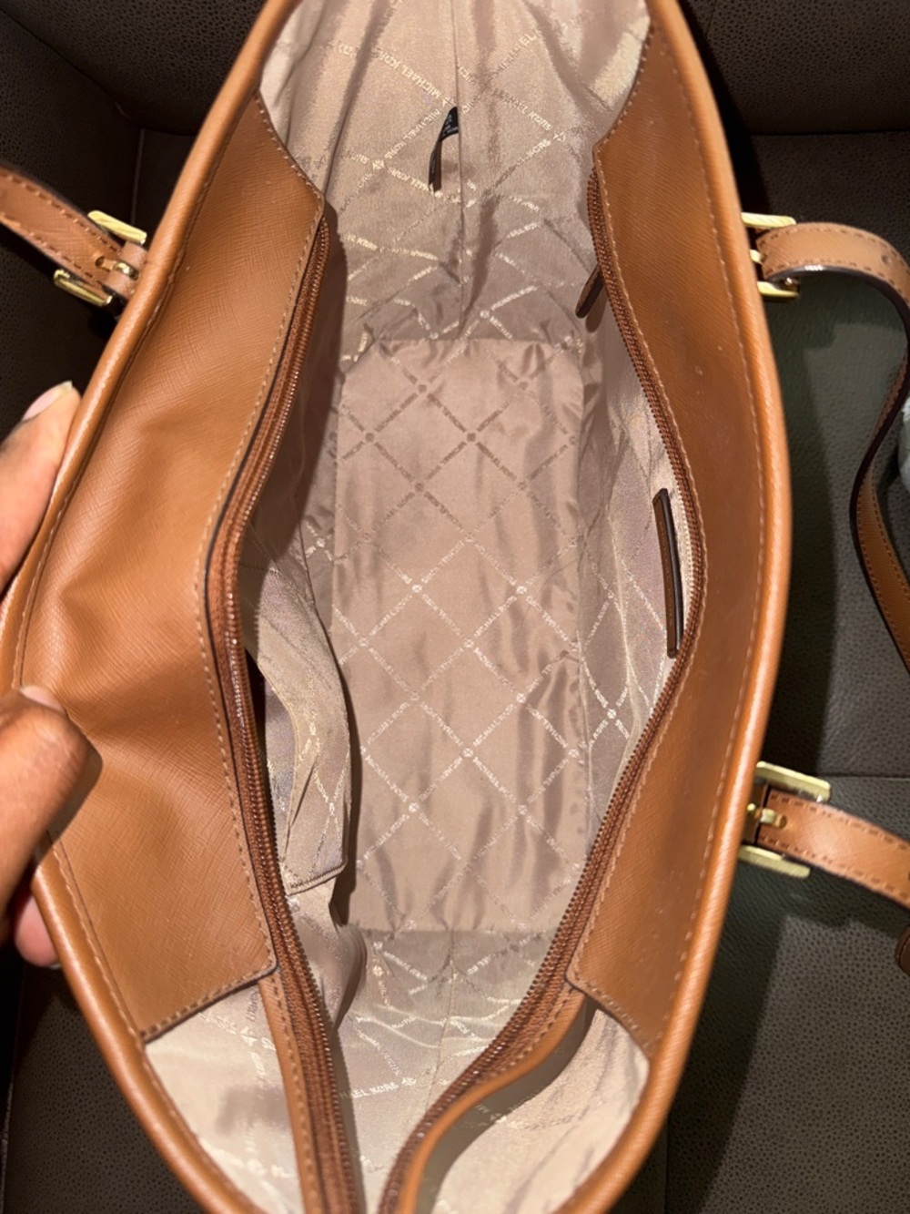 Michael Kors Brown Logo-Print Tote with Tan Leather Trim - Picture 7 of 11